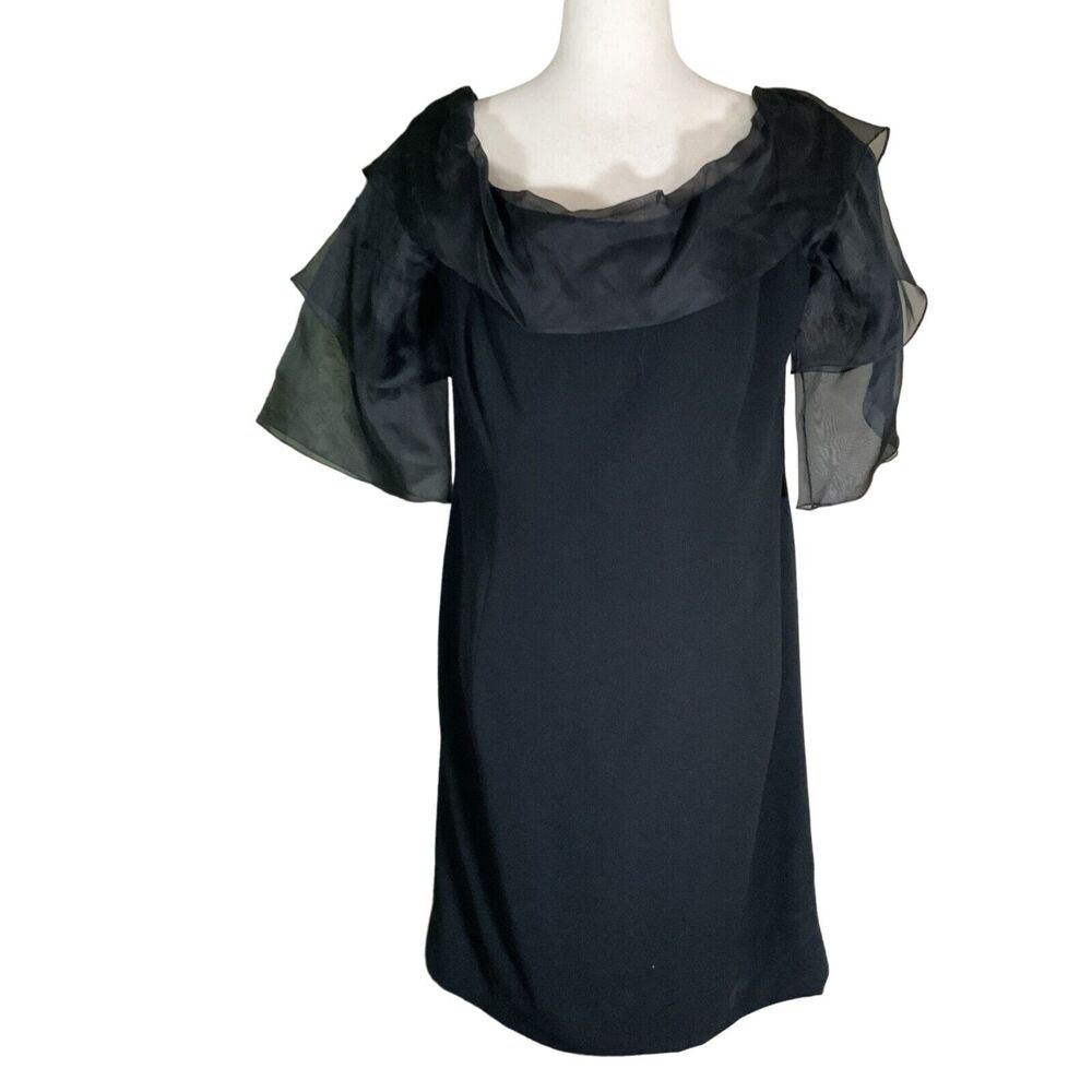 Lourdes Chavez Black Dress With Sheer Ruffled Sleeves Size 14